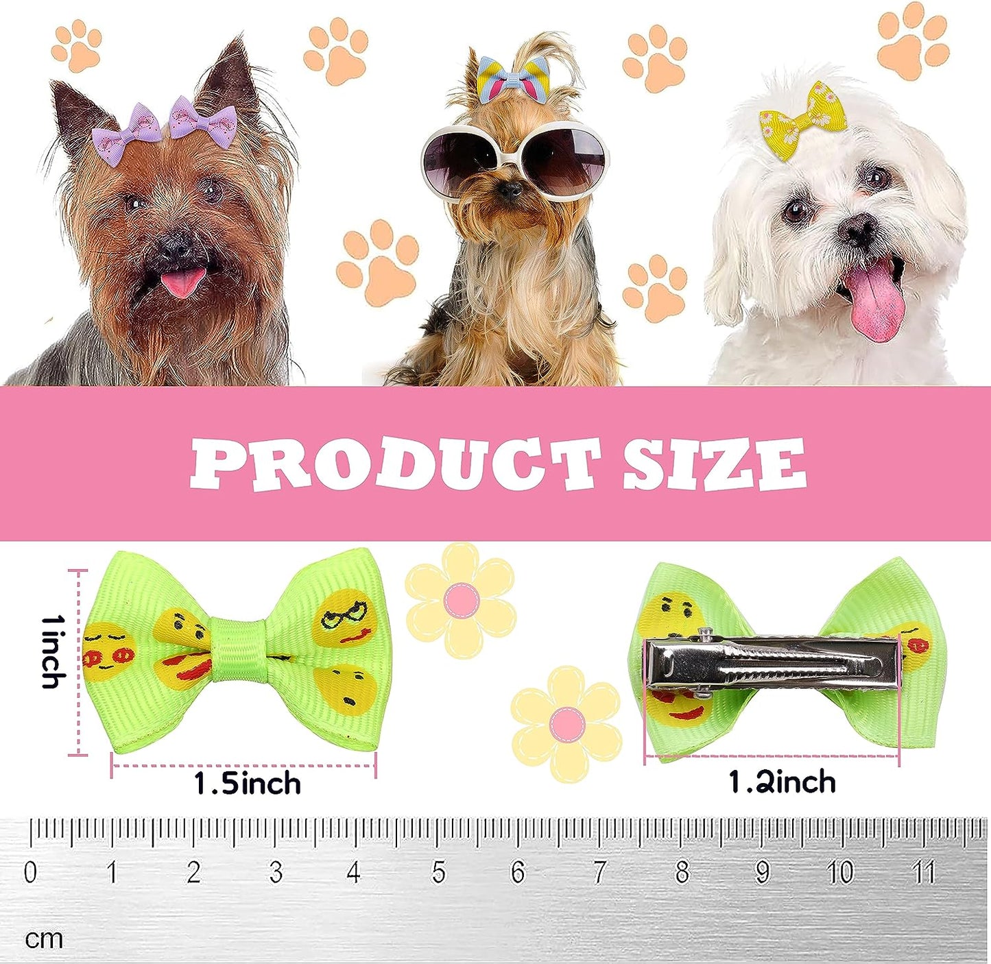 60PCS (30 Paris) Cute Puppy Dog Small Bowknot Hair Bows with Metal Clips Handmade Hair Accessories Bow Pet Grooming Products (60 Pcs,Cute Patterns)