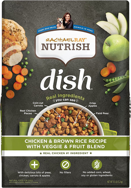 Dish Premium Dry Dog Food, Chicken & Brown Rice Recipe with Veggies & Fruit, 11.5 Pound