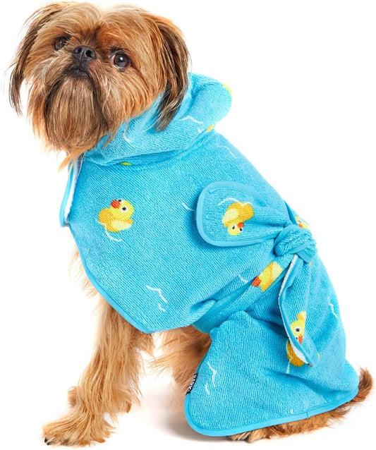 Dog Bathrobe Towel - Lightweight, Super Cute Fast Drying Bathrobe for Dogs - Ducky (Small)