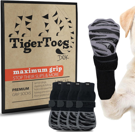 Tigertoes Premium Non-Slip Dog Socks for Hardwood Floors - Extra-Thick Grip That Works Even When Twisted - Prevents Licking, Slipping, and Great for Dog Paw Protection - Size Large