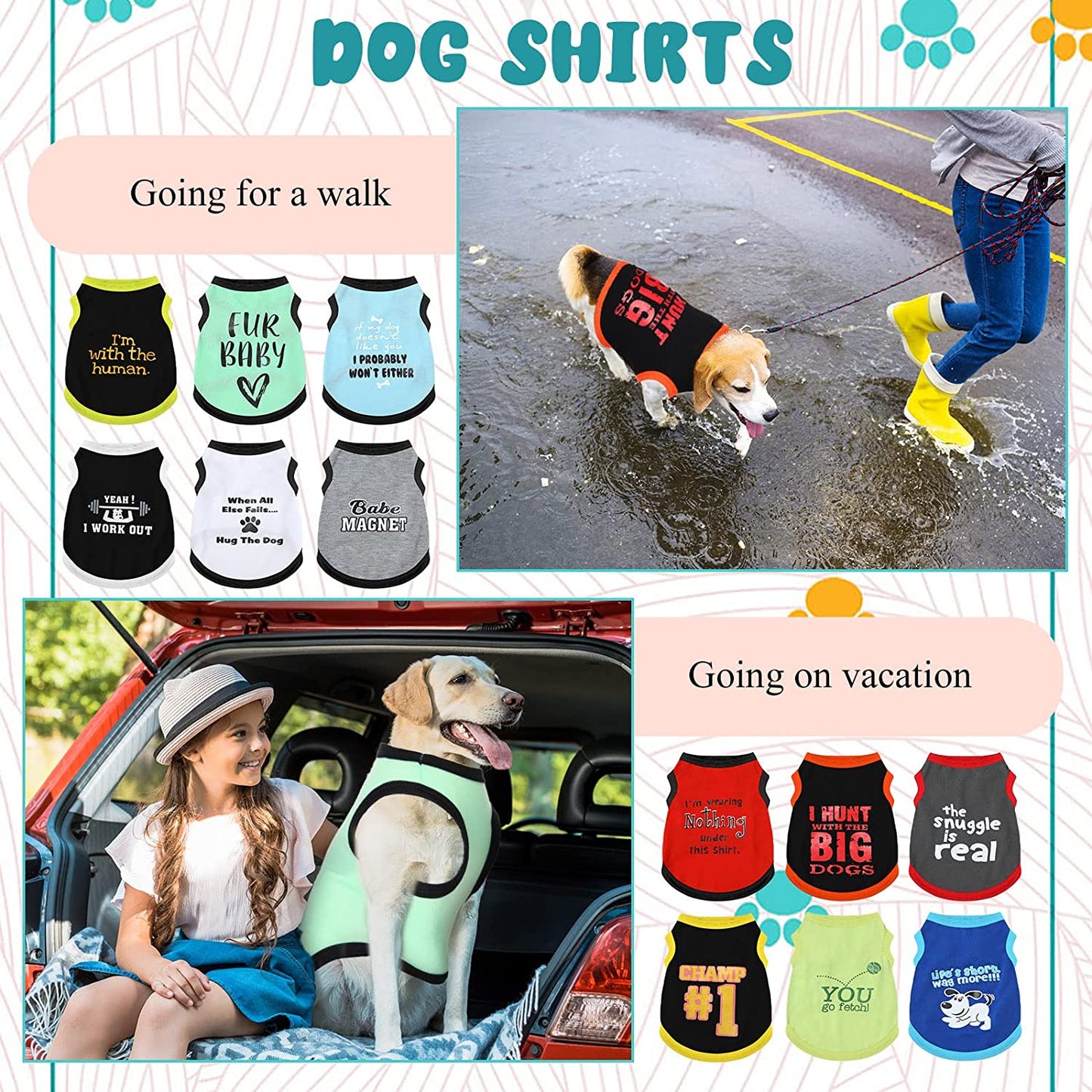 12 Pieces Dog Shirts Pet Printed Clothes with Funny Letters Summer Pet T Shirts Cool Puppy Shirts Breathable Dog Outfit Soft Dog Sweatshirt for Pet Dogs Cats Accessories, 12 Styles (X-Large)